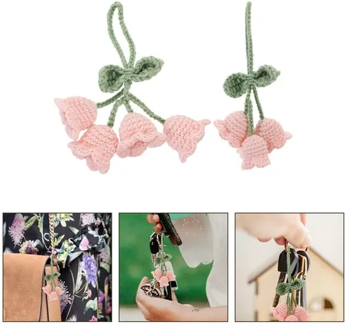 Miniatura 8 de EXCEART 2 piezas de accesorios de coche colgantes de espejo lindo lirio del valle hecho a mano ganchillo flor decoración para espejo retrovisor