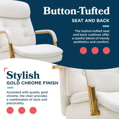 Miniatura 6 de La-Z-Boy Sonata - Silla ejecutiva giratoria ergonómica de cuero regenerado, color blanco y dorado (CCHR10014A)