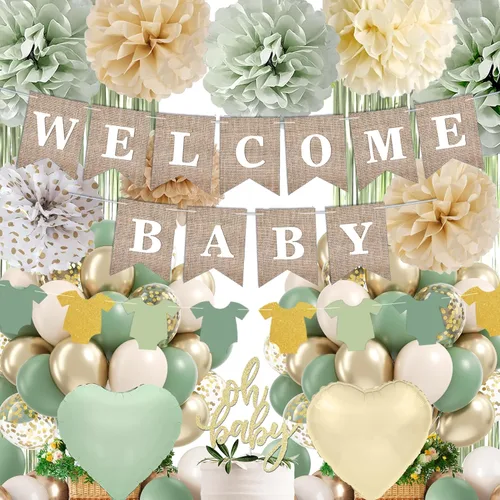 Miniatura 9 de Decoración de baby shower rosa polvoriento, juego de decoración de baby shower para niña con pancarta de bienvenida para bebé, pompones de papel