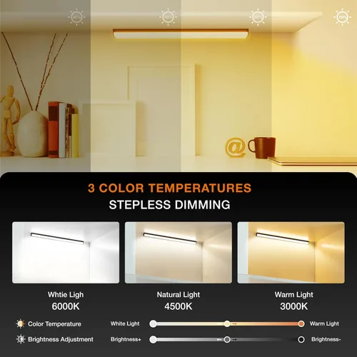 Miniatura 2 de Luces para debajo del gabinete con control remoto, paquete de 2 luces magnéticas regulables para el armario, luz de tienda LED inalámbrica Negro
