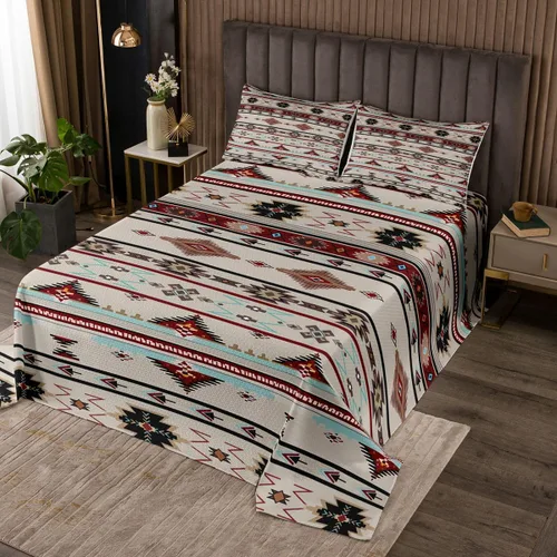 Miniatura 24 de Erosebridal Juego de colcha étnica tribal con flechas geométricas aztecas, acolchado occidental, tribu africana, exótico, atrapasueños, plumas