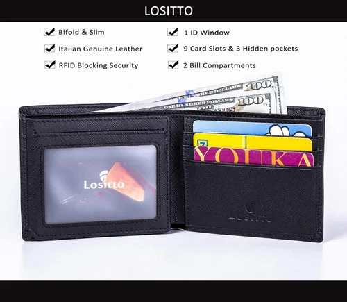 Miniatura 2 de Billetera Bifold para hombre - RFID bloqueo de cuero de vaca Vintage Travel Wallet