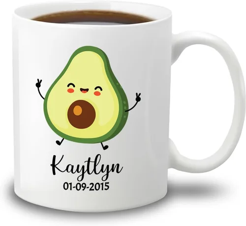 Miniatura 8 de Taza de café blanca personalizada con mano agitada de manzana con nombre de bebé, taza de cerámica personalizada para amantes de la fruta