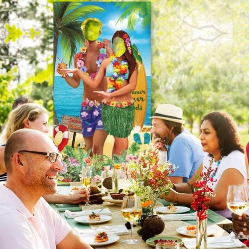 Miniatura 5 de Blulu Pancarta hawaiana de verano de 6 x 3 pies para fotos tropicales de Luau Tiki para parejas, decoración de fiesta hawaiana, decoración de fiesta