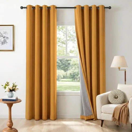 Miniatura 9 de 100% Blackout Shield Cortinas opacas de lino para dormitorio de 45 pulgadas de largo, cortinas beige con ojales para sala de estar, cortinas