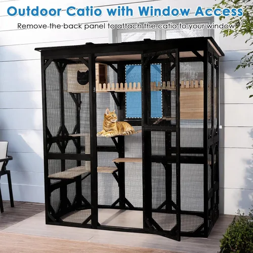 Miniatura 10 de FunXplore 180,6 cm de largo Catio para gatos al aire libre para gatos grandes con acceso a ventanas, jaula para gatos de entrada para múltiples