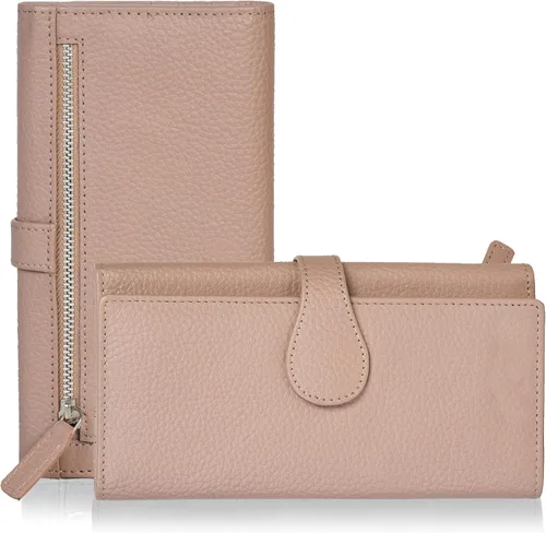 Miniatura 12 de Cartera de cuero genuino para mujer de cuero con bloqueo RFID - Tarjetero triple de diseñador para damas tipo clutch con ventana de identificación