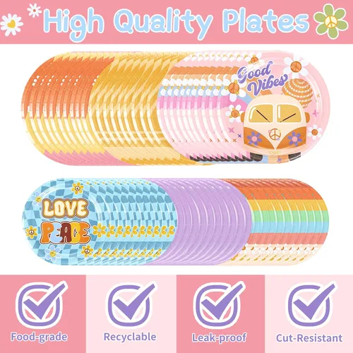 Miniatura 4 de Juego de vajilla de 120 piezas para fiesta de estilo bohemio hippie con margaritas que incluye platos, servilletas y tazas para decoración de fiesta