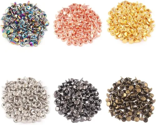 Miniatura 9 de Remaches tubulares de doble tapa arcoíris – Remache rápido redondo de botón de metal arcoíris de 0.354 in, remaches para bolsos, bolsos, zapatos