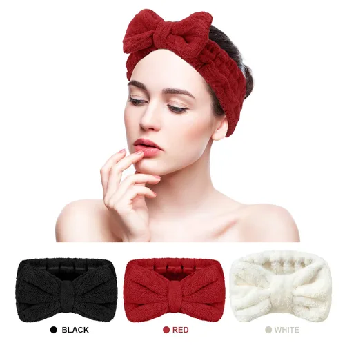 Miniatura 3 de Hicarer 3 piezas de diadema para el cabello para lavar la cara para mujeres, diadema de microfibra con moño para la ducha para mujeres y niñas blanco