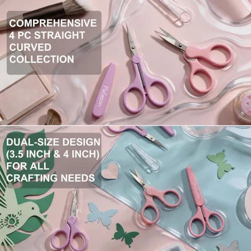 Miniatura 7 de PAFASON Sharp Point - Juego de tijeras para manualidades de 4 piezas, rectas y curvas, para álbumes de recortes, acolchado, costura DIY, punto, Rosa
