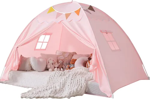Miniatura 13 de Sumbababy Dosel de Cama Tamaño Twin: Luces y Banderas Tienda de Campaña para Niños de Cama de Piso Interior - Cortinas Portátiles y Plegables