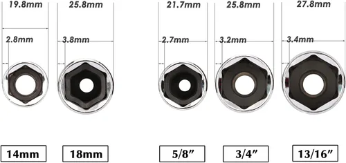 Miniatura 4 de EMENTOL Juego de 5 unidades de llaves de vaso para bujía de 3/8", CR-V, SAE y métrico, juego de llaves de vaso de 6 puntas de 3/8