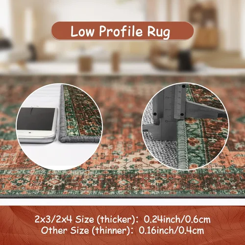 Miniatura 4 de Moynesa Alfombra Lavable Vintage para Baño, Alfombra Pequeña de Área 2x3 para Entrada Alfombra para Puerta Interior, Alfombras de Cocina Boho Rojo
