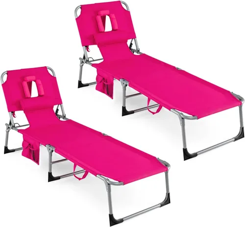 Miniatura 11 de COSTWAY Silla de salón plegable de playa, silla de bronceado con agujero para la cara, respaldo ajustable de 5 posiciones, almohada y bolsillo