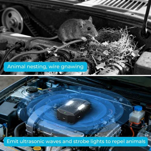 Miniatura 3 de Ratón repelente ultrasónico para carrito, dispositivo enchufable con batería debajo del capó, repele ratones, ratas y ardillas del motor del Negro