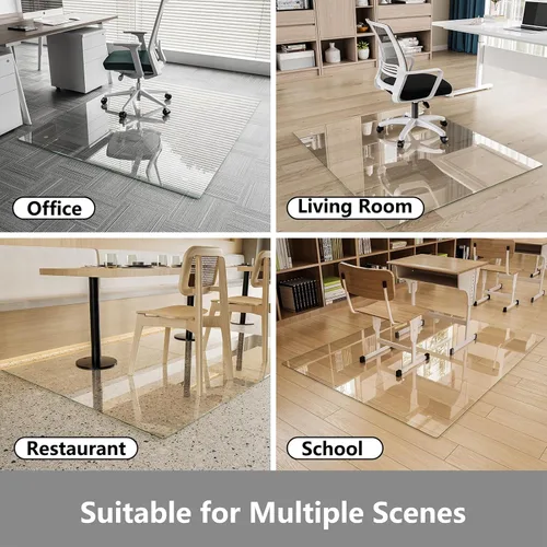 Miniatura 7 de Koonmi Tapete de cristal para silla de alfombra, 36 x 48 pulgadas, tapete de vidrio templado para silla de oficina, tapetes de vidrio con bordes