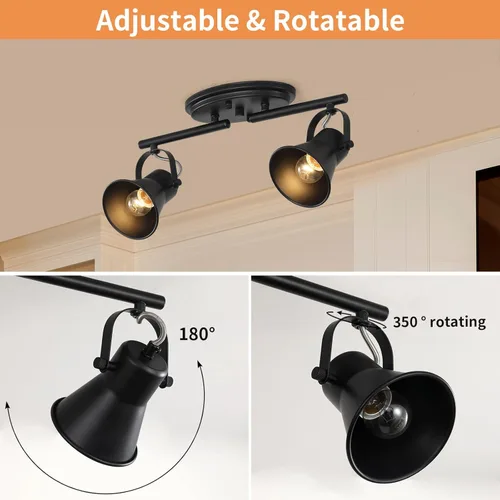 Miniatura 2 de Iluminación de pista de 2 luces para techo, lámpara de techo direccional industrial de luz puntual, lámpara de techo de montaje empotrado en negro