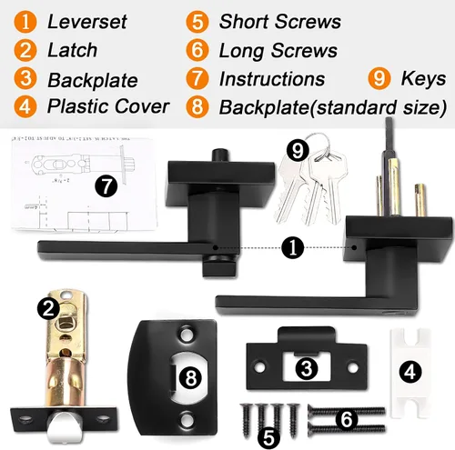 Miniatura 9 de Probrico - Paquete de 4 perillas/manijas para puerta de entrada negras con la misma llave, resistente, estilo contemporáneo, cerradura exterior