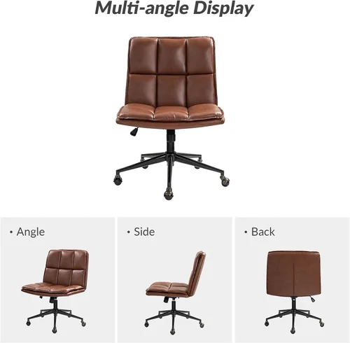 Miniatura 3 de HULALA HOME Modern Faux Leather Home Office Chair with Metal Base & Tilt Lock, Armless Criss Cross Legged Desk Chair with Wheels & Padded Cushion