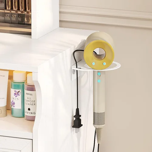 Miniatura 7 de Halitaa Escritorio grande de tocador de 58.6 pulgadas con espejo iluminado deslizante, mesa de tocador de maquillaje blanca y mesita de noche Combo