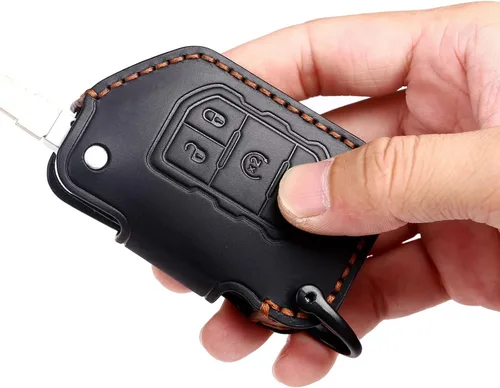 Miniatura 3 de Funda de cuero genuino para llavero de automóvil compatible con Jeep 2018-2024 Gladiator Wrangler Sahara Rubicon 4 botones, color negro