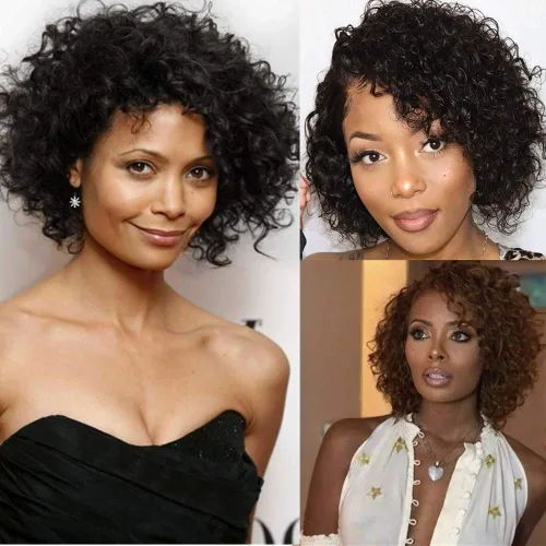 Miniatura 7 de Pelucas de cabello humano rizado brasileño de 10 pulgadas para mujeres negras, peluca corta sin pegamento con color natural, 100% cabello humano