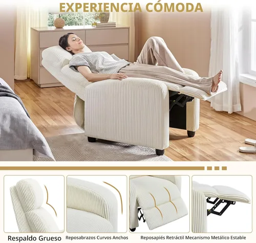 Miniatura 5 de Yaheetech Silla reclinable de pana para sofá individual, asiento de cine en casa, silla reclinable moderna ajustable para sala de estar, dormitorio