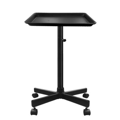 Bandeja de salón, carrito de bandeja rodante de salón con pies de metal, bandeja de color para salón, bandeja de tatuaje con ruedas, bandeja de Negro