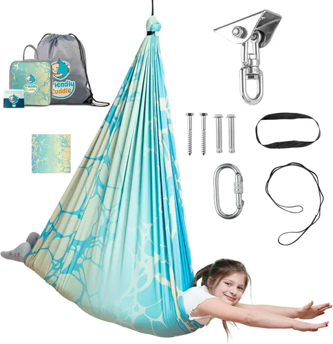 Miniatura 34 de Columpio sensorial de interior para niños o exterior – Soporta 300 libras, doble capa y giro de 360°, columpio hamaca de terapia de compresión