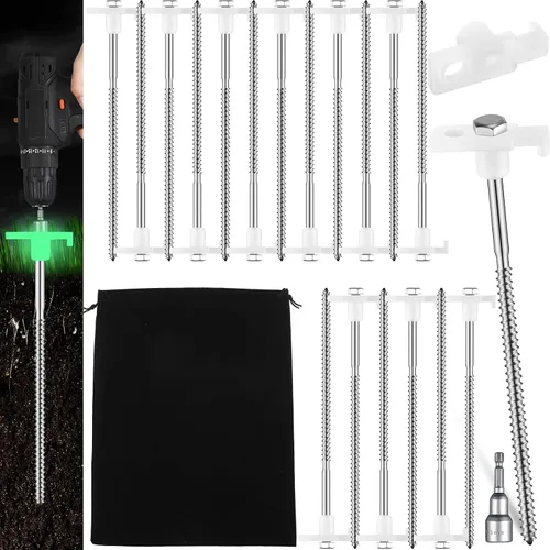 Tandefio Juego de 10 estacas de 8 pulgadas para tienda de campaña, taladro resistente en el suelo, estacas de metal, tornillos hexagonales