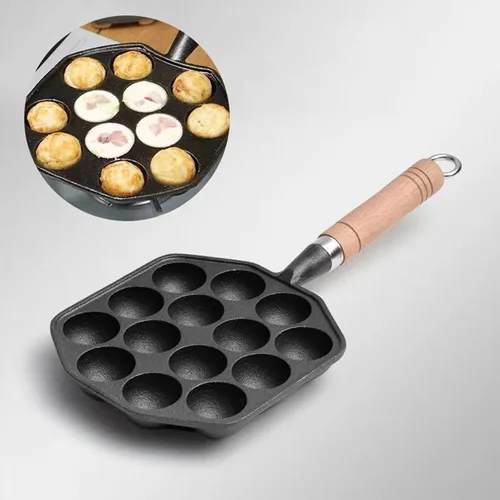 Miniatura 7 de HERCHR Takoyaki - Plato para parrilla, 14 agujeros, sartén Takoyaki, antiadherente, de hierro fundido, para hacer moldes con mango desmontable