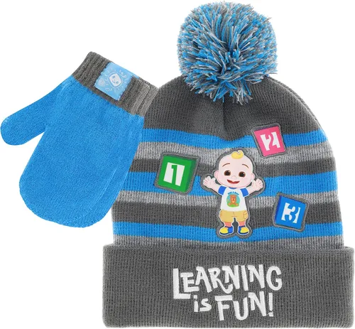 CoComelon - Conjunto de gorro de invierno y guantes de nieve para niños pequeños con lindos mitones y gorro suave adorable para uso al aire libre