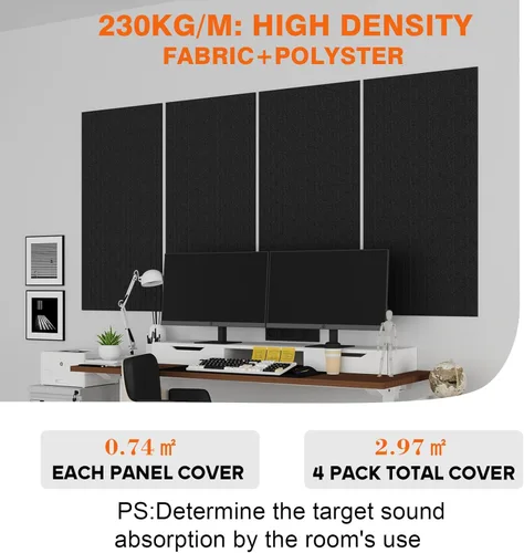 Miniatura 4 de Paquete de 4 paneles acústicos de 48 x 24 x 0.4 pulgadas, paneles de pared grandes insonorizados, paneles autoadhesivos a prueba de sonido