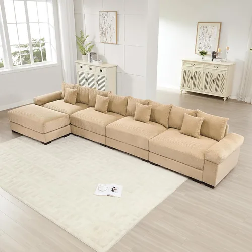 Miniatura 81 de Sofá modular de gran tamaño de 117.3 pulgadas, sofás modulares grandes de pana para sala de estar, sofás de 3 plazas, moderno juego de sofá de Blanco
