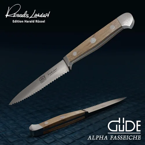 Miniatura 6 de Güde Alpha Barrel Oak Series - Cuchillo de tomate de 5 pulgadas - Fabricado en Solingen, Alemania desde 1910 - Madera de roble rara, más de 80 años