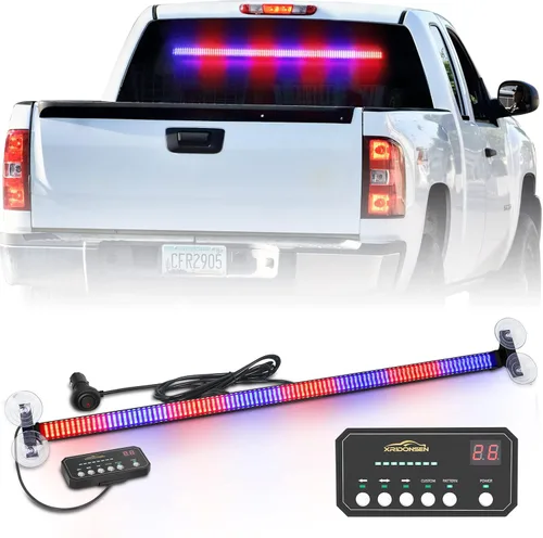 XRIDONSEN Barra de luz de policía de 35 pulgadas para asesor de tráfico, 144 luces LED rojas y azules, luces de policía de emergencia, Rojo/Azul