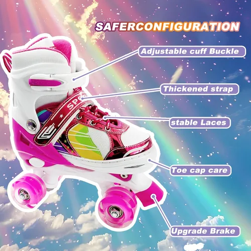 Miniatura 5 de Adjustable Kids Roller Skates for Girls and Boys Ages 3-5 5-8 8-12, All 8 Wheels of Girl's Skates Shine, Safe and Fun Illuminating for Outdoor Rosa