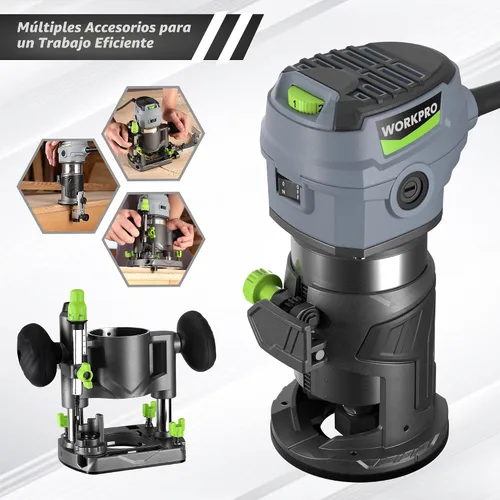 Miniatura 6 de WORKPRO Kit Combo de Router Compacto, Router Compacto de 6.5 Amperios con Base Fija y Router de Inmersión para Carpintería Ranurado y Cepillado, 6