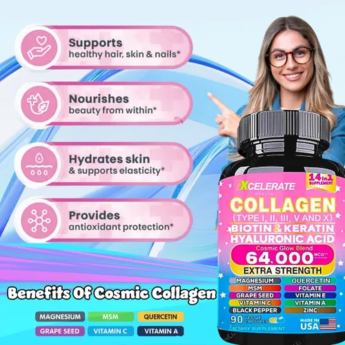 Miniatura 3 de Suplemento de colágeno 14 en 1 – Péptidos Tipos l II III V X Biotina Queratina Ácido Hialurónico Folato Zinc Quercetina Vinagre de sidra de Manzana