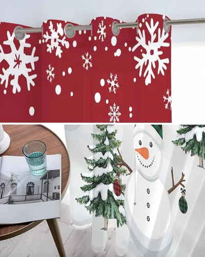 Miniatura 5 de Cortinas traslúcidas de muñeco de nieve de Navidad de 84 pulgadas de largo, juego de 2 paneles de cortinas para cocina, dormitorio, sala de estar