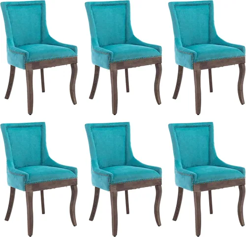 Miniatura 39 de Aoowow Juego de 2 sillas laterales tapizadas vintage de tela, sillas de madera maciza para cocina, comedor con cabezas de clavo, patas de madera