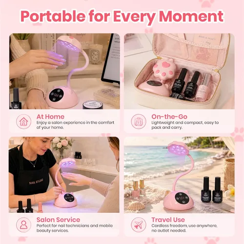 Miniatura 6 de Beetles - Lámpara de uñas de curado flash Meowgic StrawPurr UV, lámpara de uñas con cuello de cisne recargable, luz LED inalámbrica con pantalla