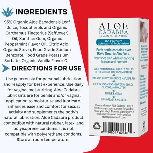 Miniatura 3 de Aloe Cadabra Lubricante Personal Saborizado y Humectante Vaginal, Lubricante de Aloe Orgánico Comestible para Hombres, Mujeres y Parejas, Sin