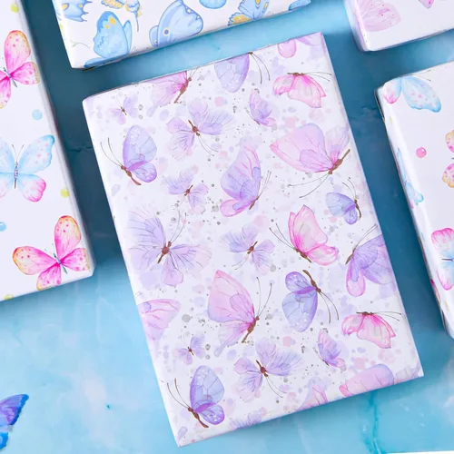 Miniatura 5 de Sikiweiter - Papel de regalo de mariposas - 12 hojas de papel de regalo con diseño de mariposas para cumpleaños, bodas, baby shower, días festivos