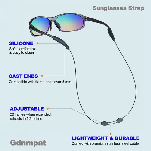 Miniatura 4 de Correa ajustable para lentes, correa antideslizante de 20 pulgadas para lentes de sol para hombres, mujeres, niños, soporte para anteojos sin cola