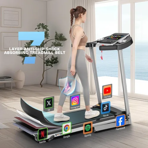 Miniatura 6 de Cintas de correr inclinadas para el hogar con pantalla de TV y WiFi, caminadora Walking Pad inteligente de 3.5 HP con inclinación, máquina de correr