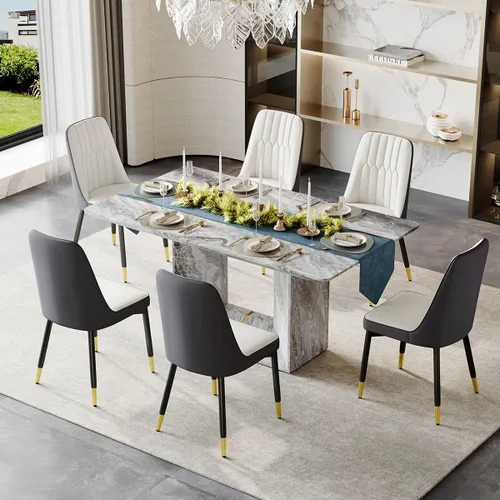 Miniatura 18 de Conjunto de mesa de comedor MUUOKY para 4, mesa de cocina de 63'' y sillas para 4, conjunto de mesa gris y 4 sillas modernas, adecuado para comedor