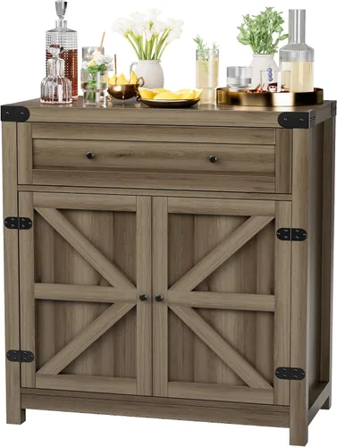 JUMMICO Gabinete de barra de café, aparador de cocina de granja, gabinete de buffet con cajón y estante ajustable, gabinete de almacenamiento para