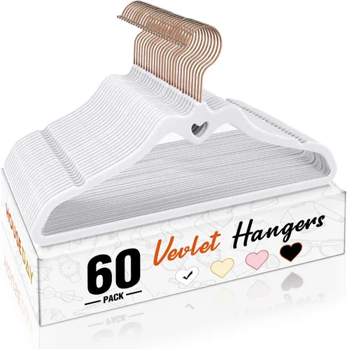 Miniatura 8 de HOUSE DAY - Paquete de 60 perchas de terciopelo rosa antideslizantes con forro de fieltro, perchas de terciopelo resistentes, lindo gancho